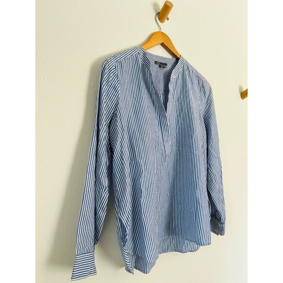 Vince Women's Sz 10 Blue & white Stripe Cotton Tunic Blouse - Picture 8 of 8